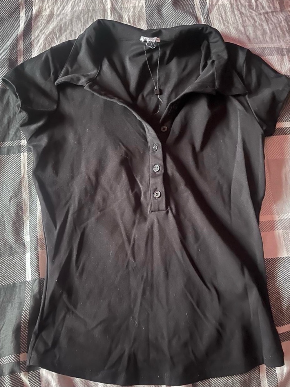 Garage Black Button-Front Polo Top